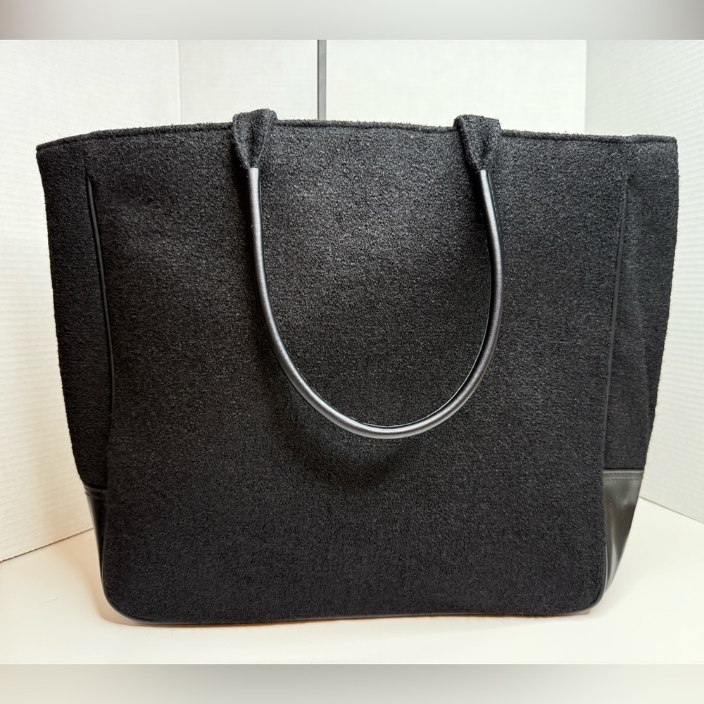 Givenchy Parfums Large Black Wool and Vegan Leather Tote Bag Preppy Luxury Boho - Picture 2 of 16